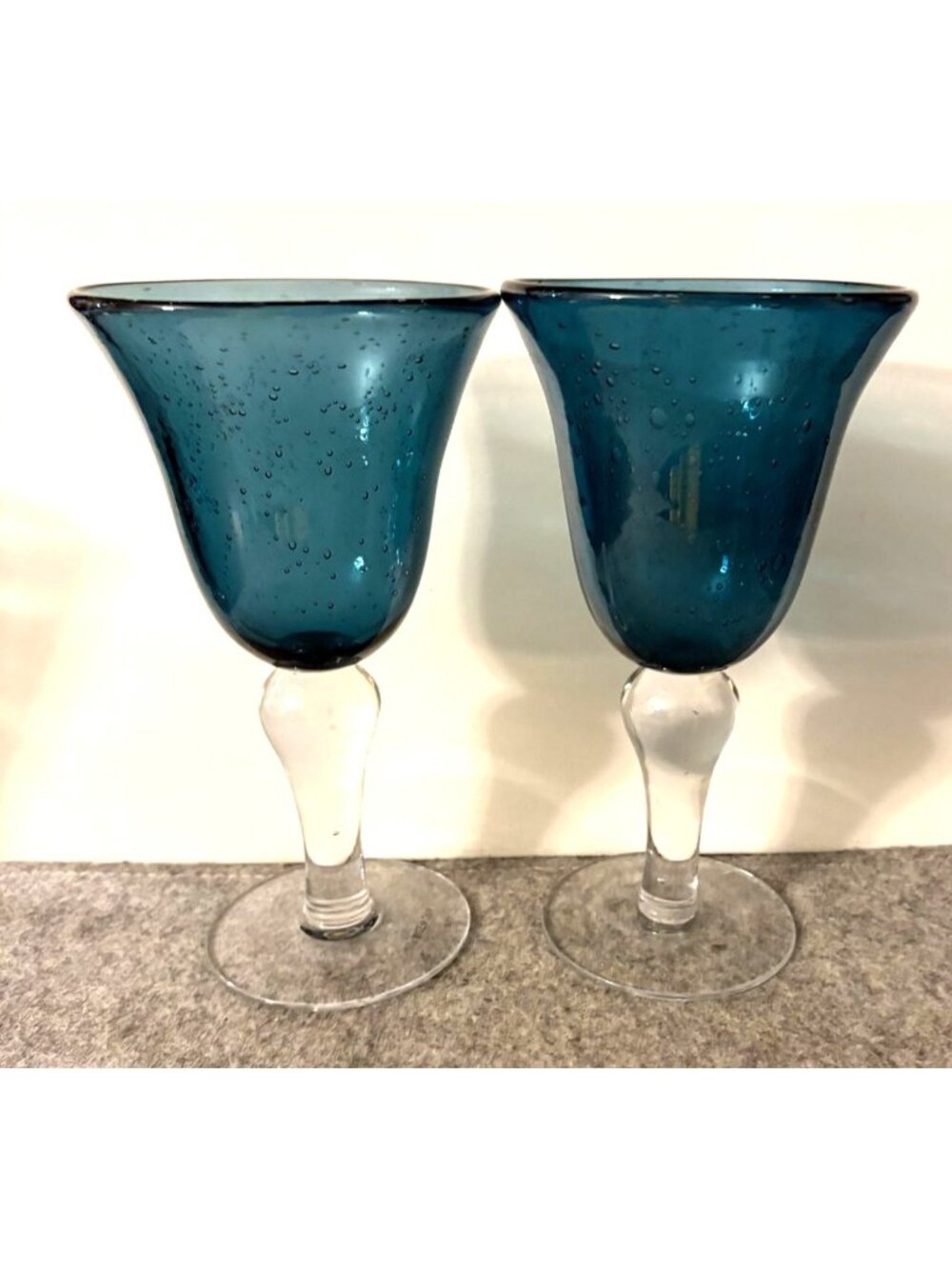 2 Handblown Seeded Glass Artland Blue Iris 8" Heavy Wt. Water Goblets  # 3415